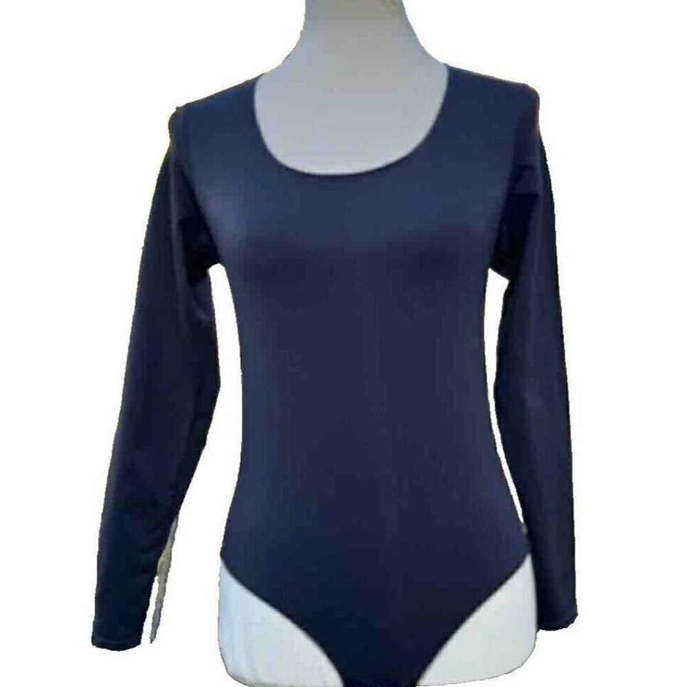 SKIMS Plus Long Sleeve Scoop Neck Stretchy Thong Bodysuit Size 2X/3X ONYX
